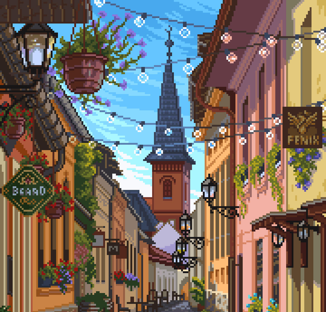 Art of a street with plants in Old Town Kosice